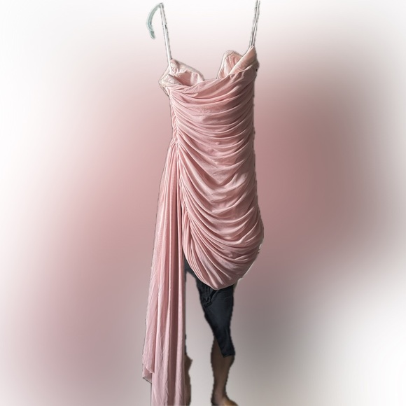 Pink ruched draped mini dress size medium - Picture 2 of 6